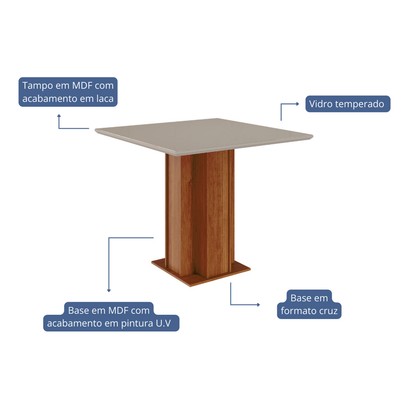 Mesa de Madeira Sophia com Vidro Cinamomo/Off White - Cimol