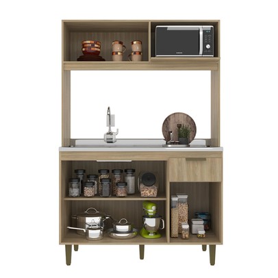 Cozinha Compacta Julia 5 Portas 1 Gaveta Dourado/Fumê - Jcarvalho