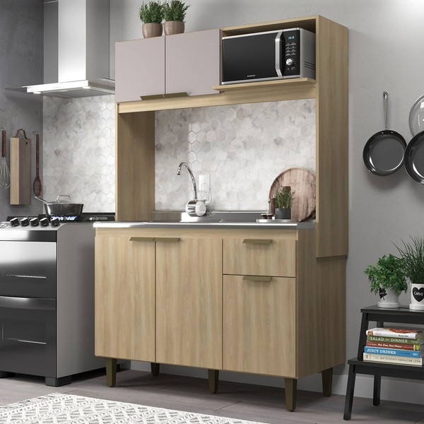 Cozinha Compacta Julia 5 Portas 1 Gaveta Dourado/Fumê - Jcarvalho