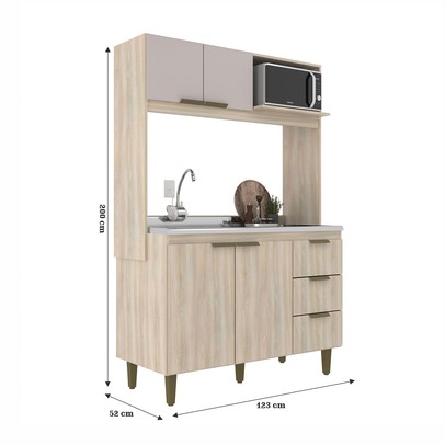 Cozinha Compacta Sofia 4 Portas 3 Gavetas Dourado/Fumê - Jcarvalho