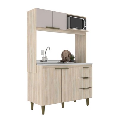 Cozinha Compacta Sofia 4 Portas 3 Gavetas Dourado/Fumê - Jcarvalho