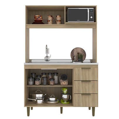 Cozinha Compacta Sofia 4 Portas 3 Gavetas Dourado/Fumê - Jcarvalho