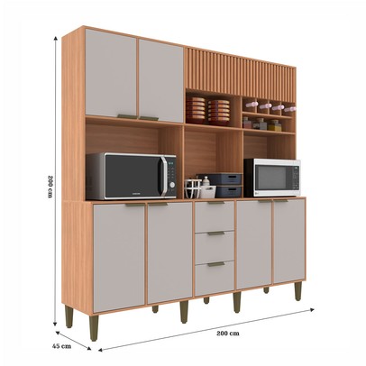 Cozinha Compacta Emilia 7 Portas 3 Gavetas Ripado Freijó/Fumê - Jcarvalho