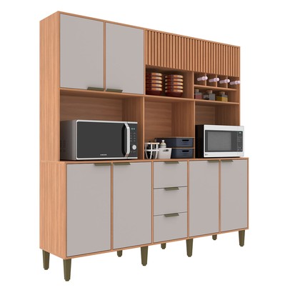 Cozinha Compacta Emilia 7 Portas 3 Gavetas Ripado Freijó/Fumê - Jcarvalho