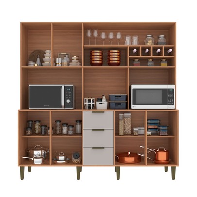 Cozinha Compacta Emilia 7 Portas 3 Gavetas Ripado Freijó/Fumê - Jcarvalho