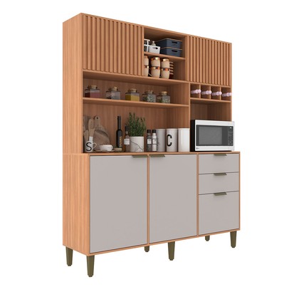 Cozinha Compacta Melissa 5 Portas 2 Gavetas Ripado Freijó/Fumê - Jcarvalho