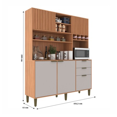 Cozinha Compacta Melissa 5 Portas 2 Gavetas Ripado Freijó/Fumê - Jcarvalho