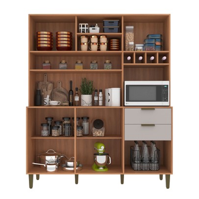 Cozinha Compacta Melissa 5 Portas 2 Gavetas Ripado Freijó/Fumê - Jcarvalho