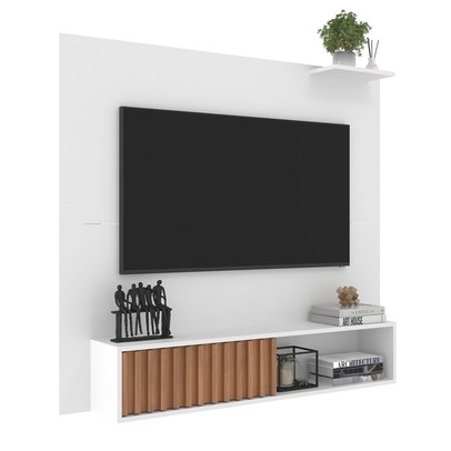 Painel para TV Até 55 Polegadas Tucson 1 Porta Ripado Branco/Freijó - Jcarvalho