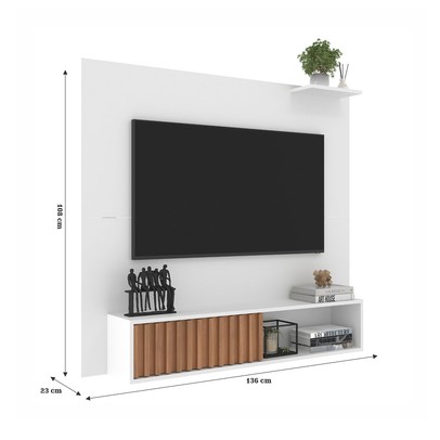 Painel para TV Até 55 Polegadas Tucson 1 Porta Ripado Branco/Freijó - Jcarvalho