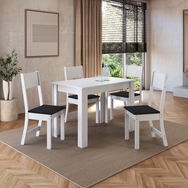 Mesa de Jantar 4 Lugares Atlanta Branco/Preto - Indékes