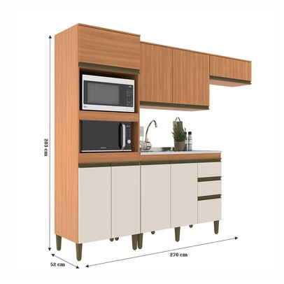 Cozinha Completa Cecilia 8 Portas 3 Gavetas Freijó/Off White - Jcarvalho