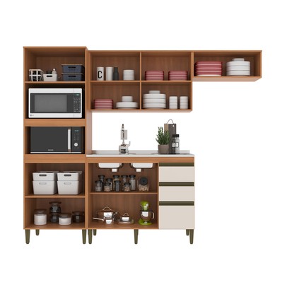 Cozinha Completa Cecilia 8 Portas 3 Gavetas Freijó/Off White - Jcarvalho