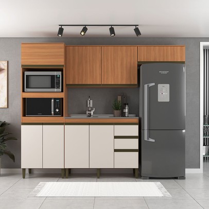 Cozinha Completa Cecilia 8 Portas 3 Gavetas Freijó/Off White - Jcarvalho