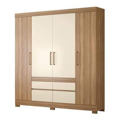 Guarda-Roupa Casal Bilbao 4 Portas 4 Gavetas Amêndola/Off White - Demóbile