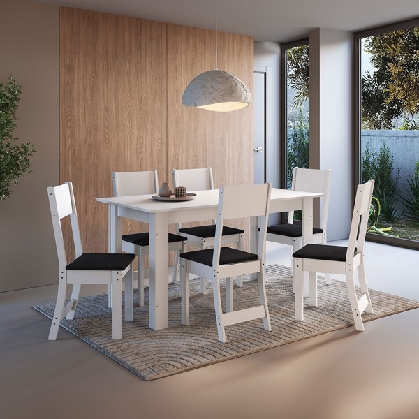Mesa de Jantar 6 Lugares Atlanta Branco/Preto - Indékes