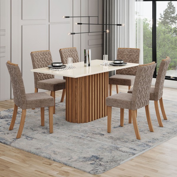 Mesa de Jantar 6 Lugares Solana com Vidro Nature/Off White/Cacau - Henn