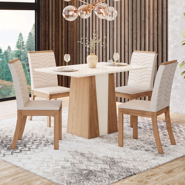 Mesa de Jantar 4 Lugares Orus Nature/Off White/Linho - Henn