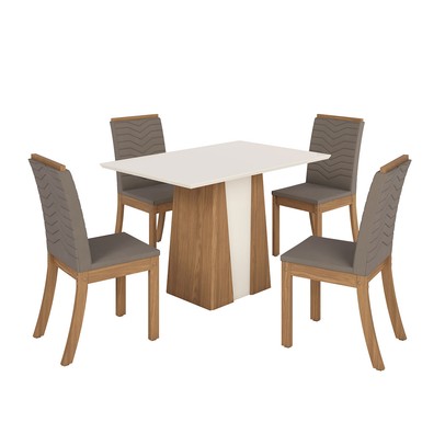 Mesa de Jantar 4 Lugares Orus Nature/Off White/Bege - Henn