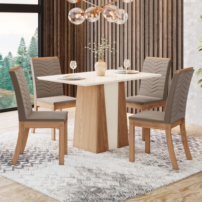 Mesa de Jantar 4 Lugares Orus Nature/Off White/Bege - Henn