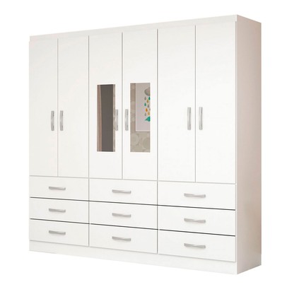 Guarda-Roupa Solteiro Bergamo 6 Portas 9 Gavetas com Espelho Branco - Evidencia Móveis