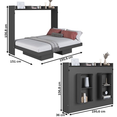 Cama Casal Hanover Articulável Horizontal 2 Prateleiras Grafite - Art In Móveis