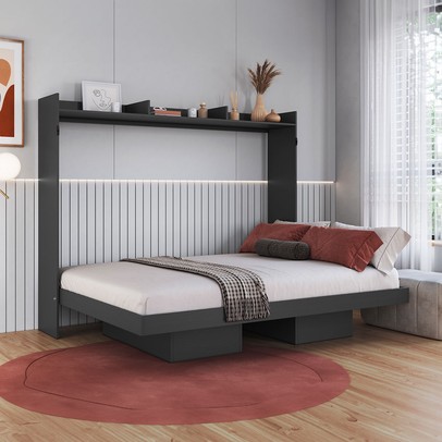 Cama Casal Hanover Articulável Horizontal 2 Prateleiras Grafite - Art In Móveis