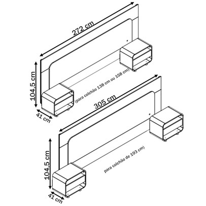 Cabeceira Extensível Innova 2 Gavetas com Led 100% Mdf Off White - Gelius