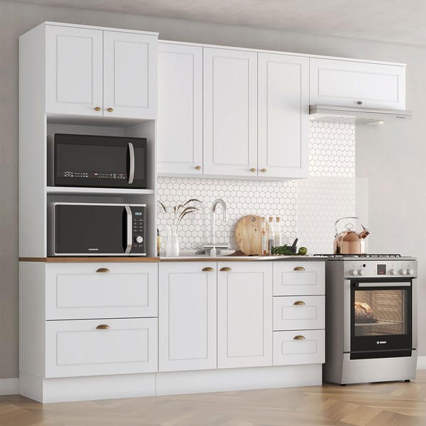 Cozinha Completa Americana 8 Portas 5 Gavetas Branco Hp - Henn