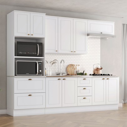 Cozinha Completa Americana 10 Portas 5 Gavetas 100% Mdf Branco Hp/Calcare - Henn