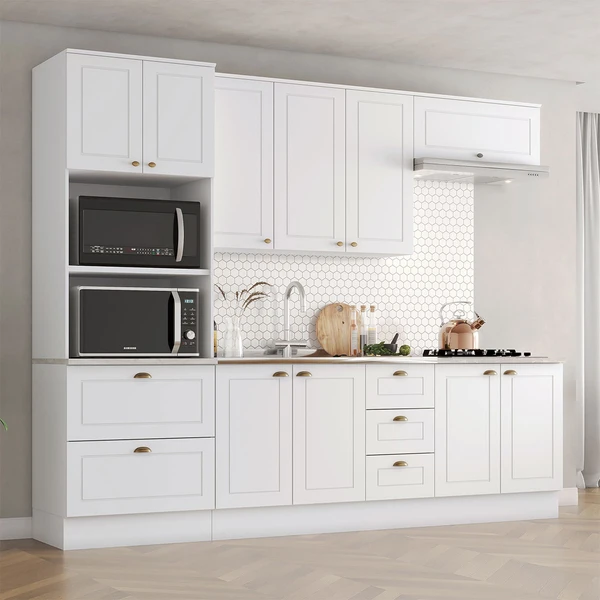 Cozinha Completa Americana 10 Portas 5 Gavetas 100% Mdf Branco Hp/Calcare - Henn
