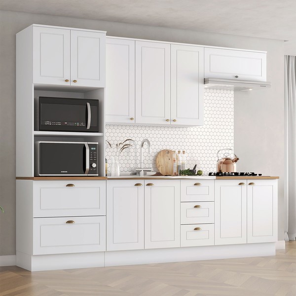 Cozinha Completa Americana 10 Portas 5 Gavetas 100% Mdf Branco Hp/Nature - Henn