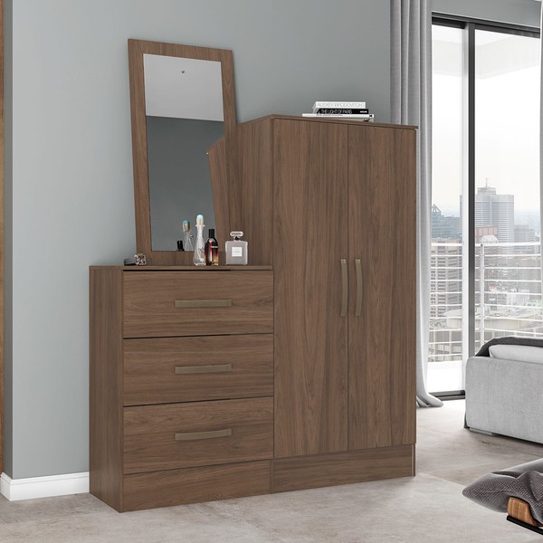 Cômoda Cannes 2 Portas 3 Gavetas com Espelho Castanho Hp - Henn