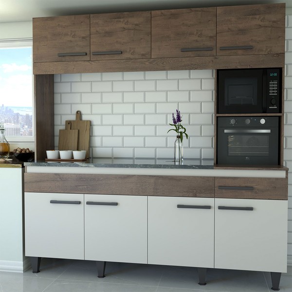 Cozinha Compacta Larissa 8 Portas 1 Gaveta Itaúba/Off White - Panorama Móveis