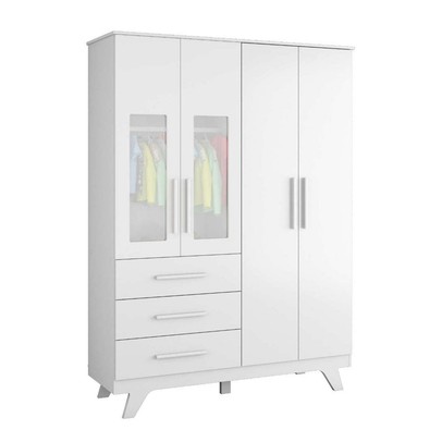Guarda-Roupa de Bebê Retrô 4 Portas 3 Gavetas 100% Mdf Branco Brilho - Móveis Peroba