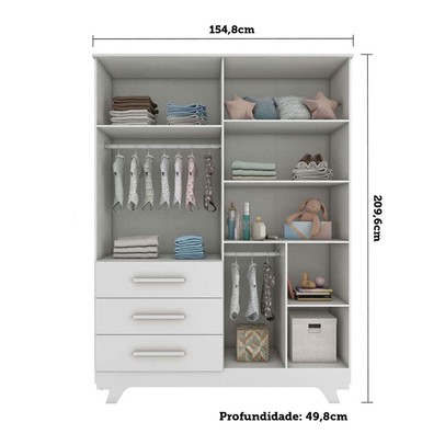 Guarda-Roupa de Bebê Retrô 4 Portas 3 Gavetas 100% Mdf Branco Brilho - Móveis Peroba