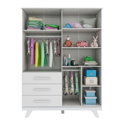 Guarda-Roupa de Bebê Retrô 4 Portas 3 Gavetas 100% Mdf Branco Brilho - Móveis Peroba