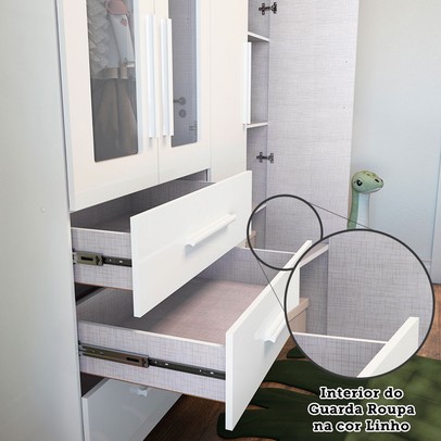Guarda-Roupa de Bebê Retrô 4 Portas 3 Gavetas 100% Mdf Branco Brilho - Móveis Peroba