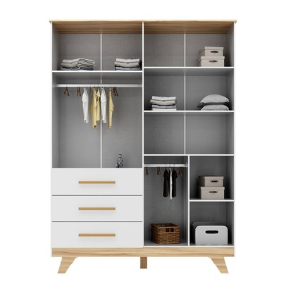 Guarda-Roupa de Bebê Retrô 4 Portas 3 Gavetas 100% Mdf Branco Brilho/Amêndoa - Móveis Peroba