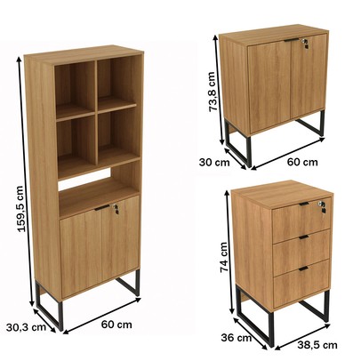 Escritorio Completo Space 4 Portas 3 Gavetas Amendoa/Preto - Pnr Móveis