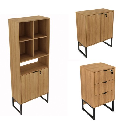 Escritorio Completo Space 4 Portas 3 Gavetas Amendoa/Preto - Pnr Móveis