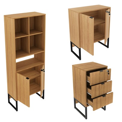 Escritorio Completo Space 4 Portas 3 Gavetas Amendoa/Preto - Pnr Móveis