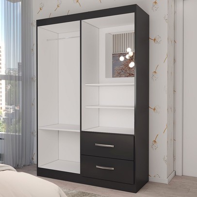 Guarda-Roupa Infantil Gabe 2 Portas 2 Gavetas com Espelho Black - Panorama Móveis