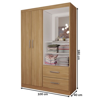 Guarda-Roupa Infantil Gabe 2 Portas 2 Gavetas com Espelho Cinamomo - Panorama Móveis