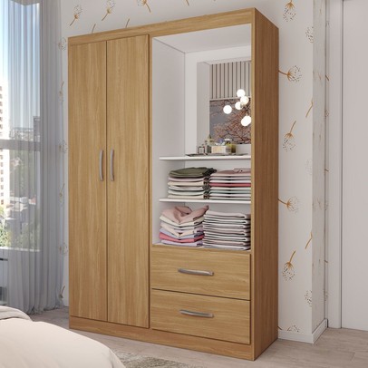 Guarda-Roupa Infantil Gabe 2 Portas 2 Gavetas com Espelho Cinamomo - Panorama Móveis