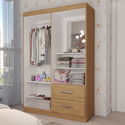 Guarda-Roupa Infantil Gabe 2 Portas 2 Gavetas com Espelho Cinamomo - Panorama Móveis