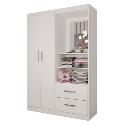 Guarda-Roupa Infantil Gabe 2 Portas 2 Gavetas com Espelho Branco - Panorama Móveis