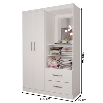 Guarda-Roupa Infantil Gabe 2 Portas 2 Gavetas com Espelho Branco - Panorama Móveis