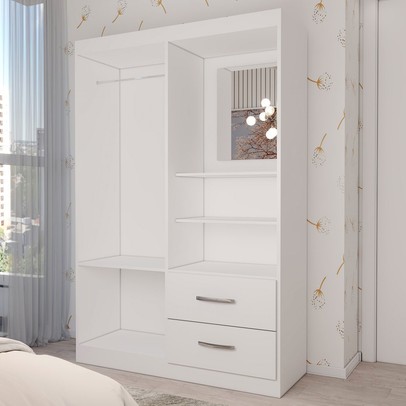 Guarda-Roupa Infantil Gabe 2 Portas 2 Gavetas com Espelho Branco - Panorama Móveis