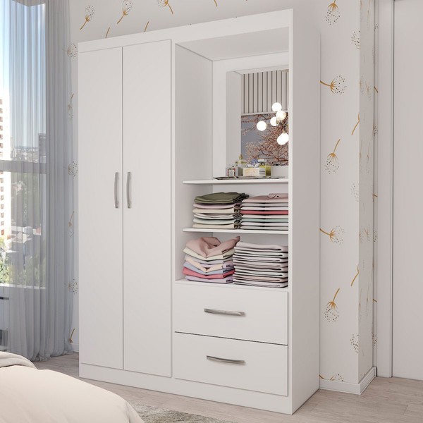 Guarda-Roupa Infantil Gabe 2 Portas 2 Gavetas com Espelho Branco - Panorama Móveis